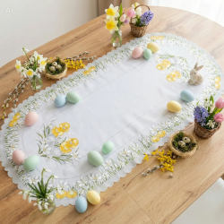 OWALNY BIEŻNIK WIELKANOCNY kurczaczki, stokrotki,pisanki 50x110