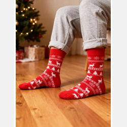 CZERWONY męski zestaw świąteczny BOKSERKI i SKARPETY z reniferem MORAJ