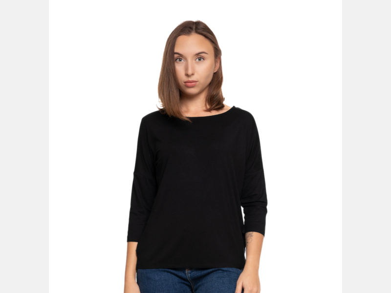 Bluzka damska z wiskozy z rękawem 3/4 gładka CZARNA MORAJ