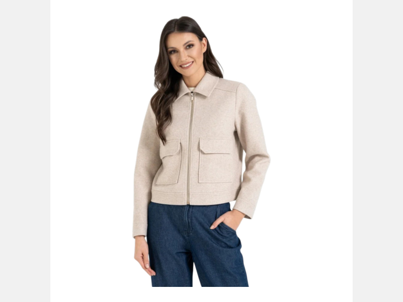 Damska KURTKA BOMBERKA przejściowa BEŻOWA z kołnierzem MORAJ