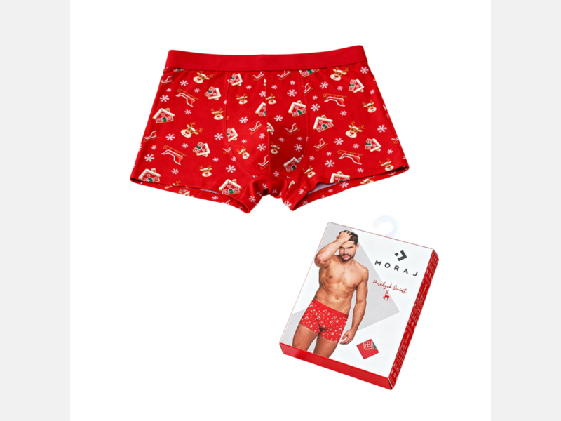 MĘSKIE bokserki w SWIĄTECZNY WZÓR bawełna PREZENT czerwone MORAJ