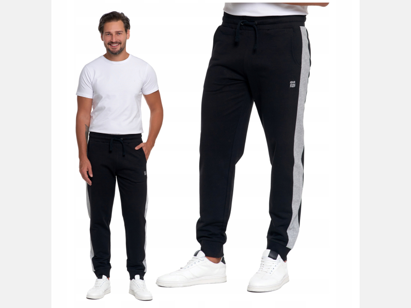 CZARNE męskie spodnie dresowe WSTAWKI bawełna MORAJ