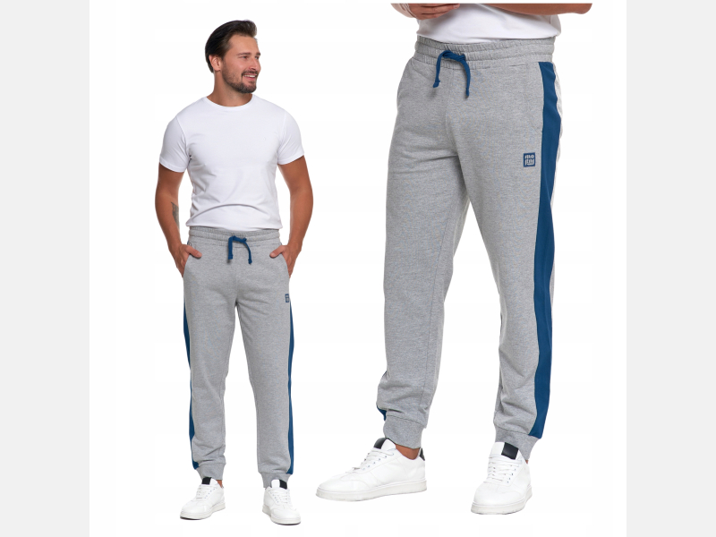 SZARE męskie spodnie dresowe WSTAWKI bawełna MORAJ