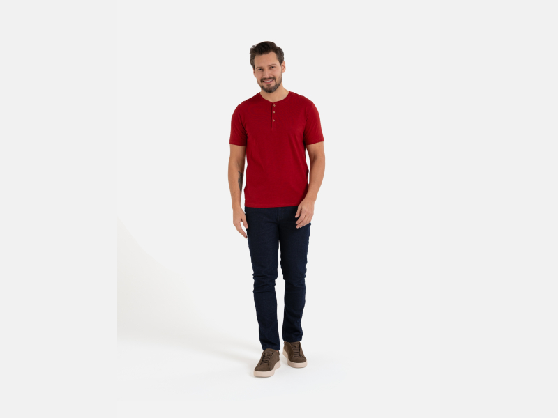 Męska klasyczna koszulka z guzikami CZERWONA, elegancka MORAJ!