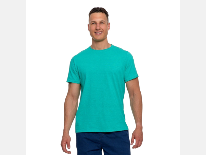 MĘSKI T-SHIRT  krótki rękaw TURKUSOWA klasyczna GŁADKA MORAJ