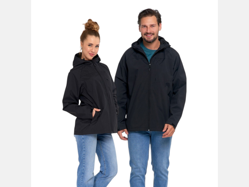 Kurtka przejściowa unisex przeciwdeszczowa kaptur CZARNA MORAJ