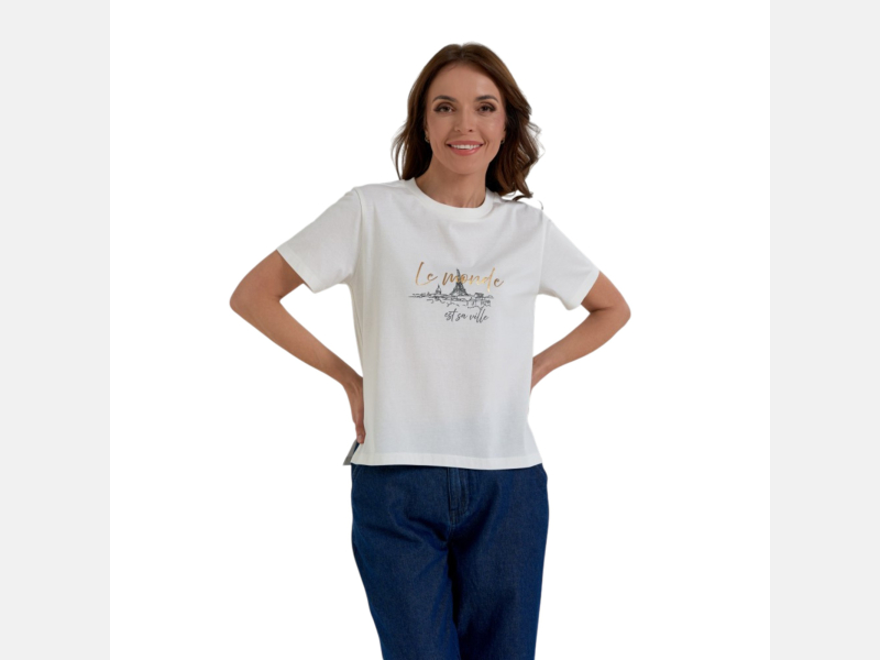 BIAŁA KOSZULKA damska typu BOX, bawełna, okrągły dekolt MORAJ