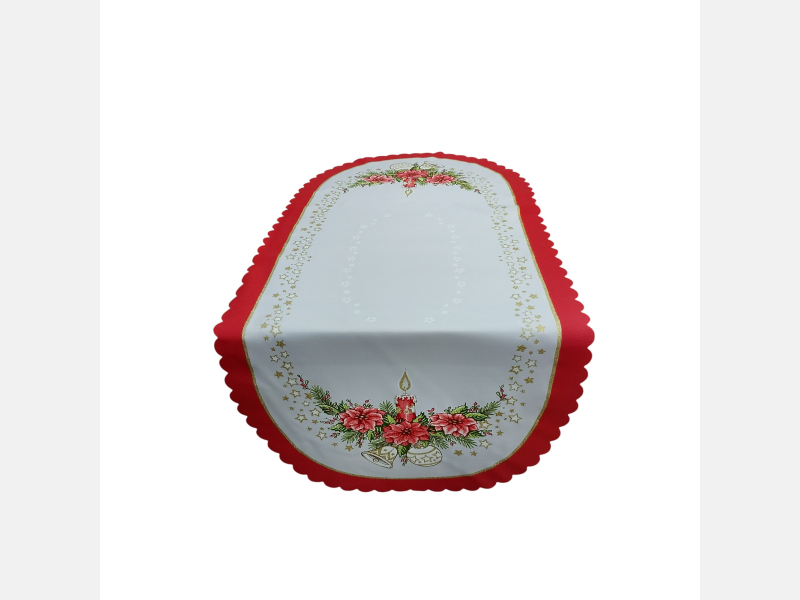 ŚWIĄTECZNY BIEŻNIK motyw bożonarodzeniowy, świeczka bombka 50x110 CZERWONA