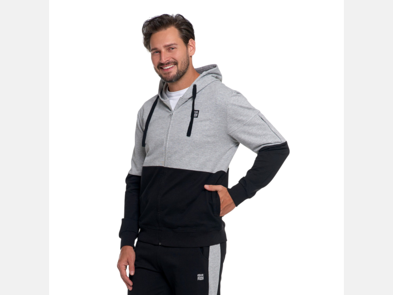 BLUZA męska z kapturem na zamek DWUKOLOROWA szaro-czarna  MORAJ