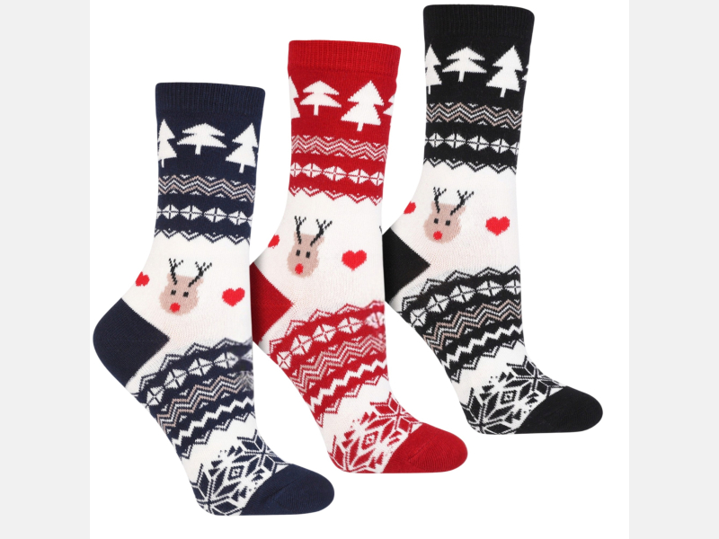 DAMSKIE skarpety ŚWIĄTECZNE choinki RENIFER 3-pak WYSOKIE MORAJ