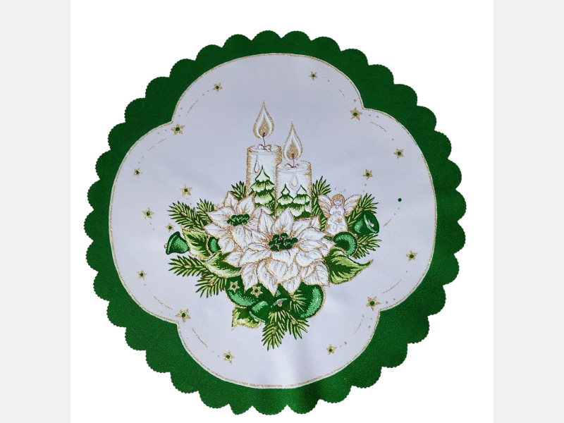 ELEGANCKA serwetka ŚWIĄTECZNA dekoracja świeczki KOŁO 35 cm ZIELONA