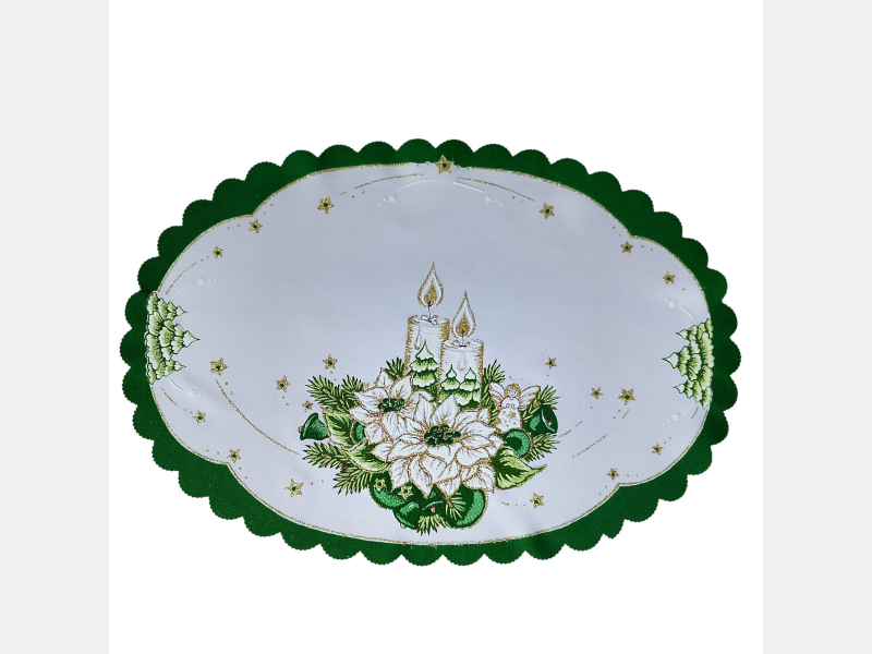 ELEGANCKA serwetka ŚWIĄTECZNA dekoracja świeczki OWALNA 32-48 cm ZIELONA