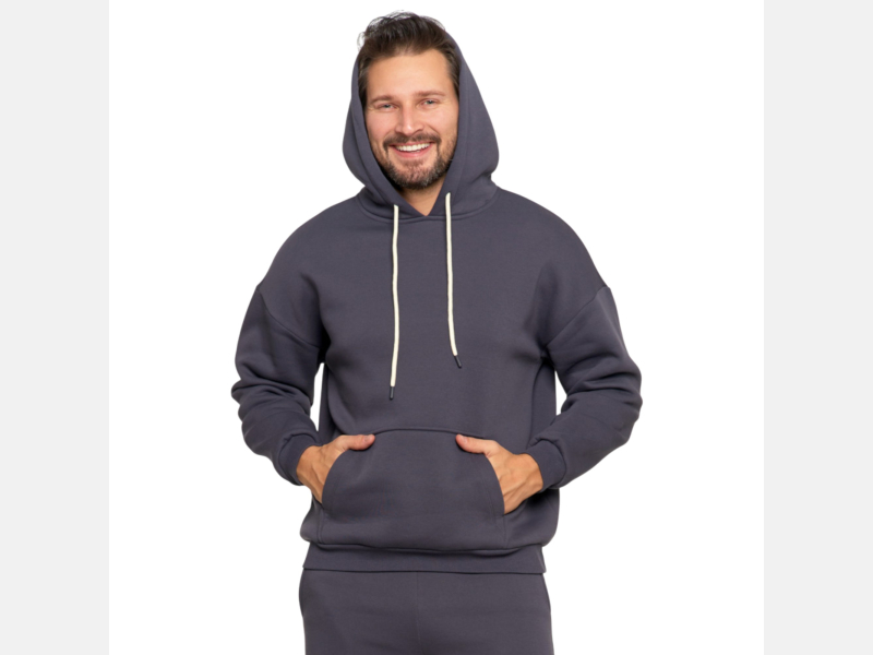 MĘSKA  bluza z kapturem, przez głowę OCIEPLANA, kieszeń kangur MORAJ GRAFIT