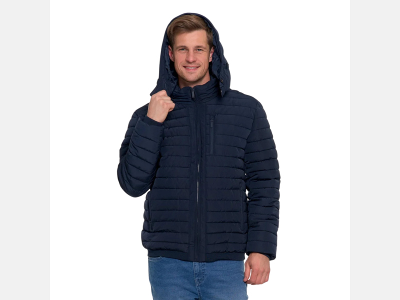 GRANATOWA pikowana MĘSKA KURTKA z odpinanym kapturem MORAJ