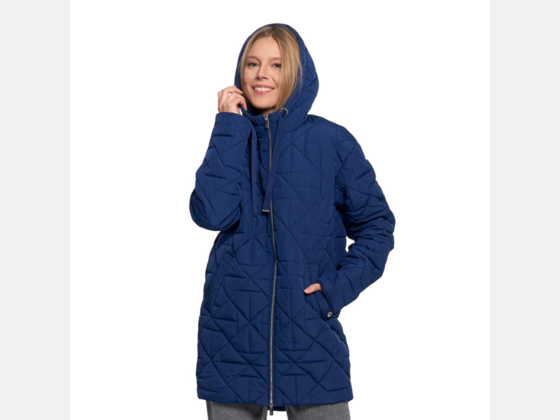 GRANATOWA kurtka DAMSKA pikowana,mankiety z polaru kaptur dłuższa MORAJ