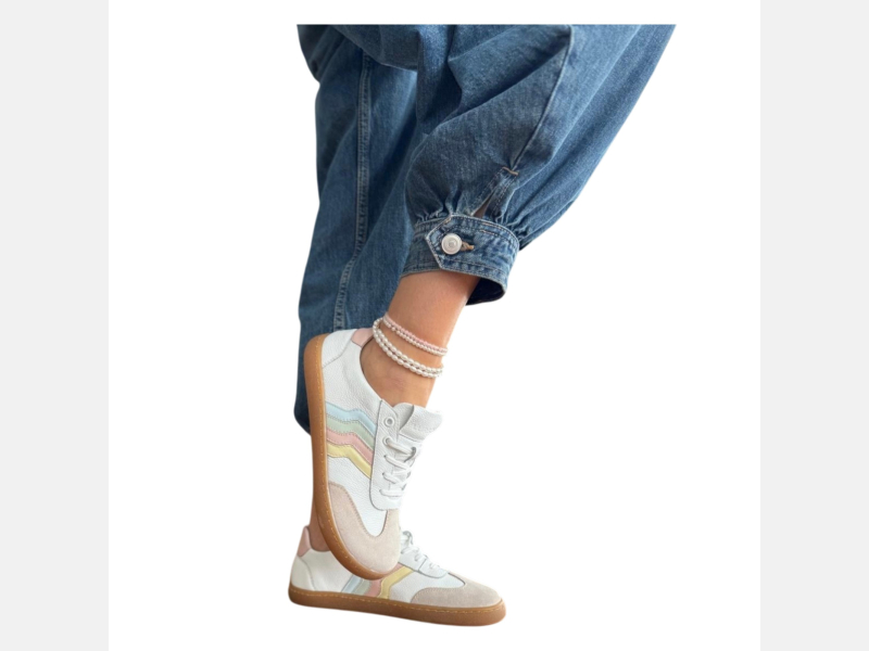 BIAŁE trampki damskie, BAREFOOT, pastelowe wstawki, sportowe LURSO