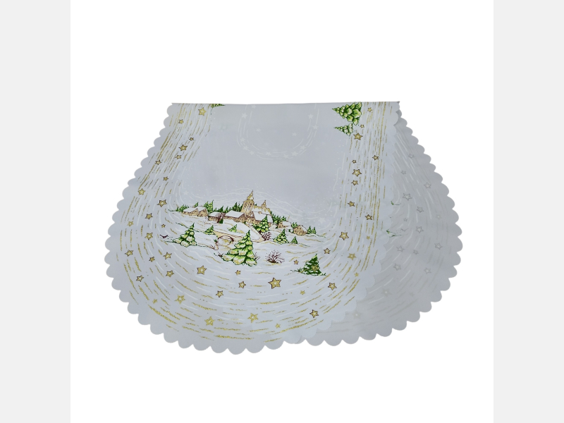 BIEŻNIK ŚWIĄTECZNY 50x110 cm zimowy pejzaż BIAŁY