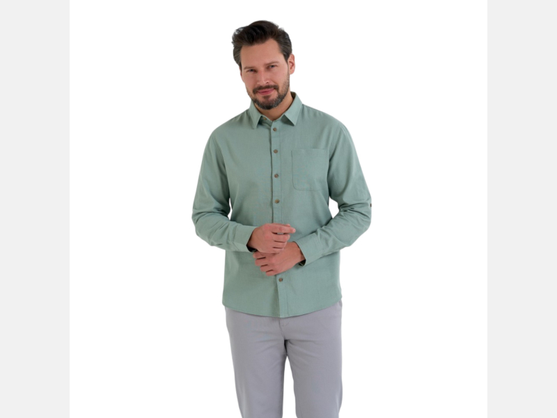 Męska KOSZULA LNIANA, regulowany RĘKAW, KOŁNIERZ zielona MORAJ