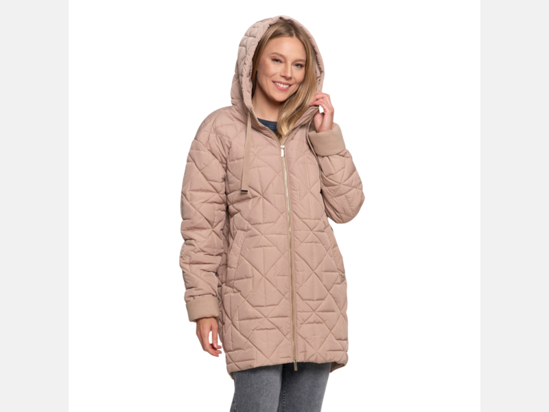 BEŻOWA kurtka DAMSKA pikowana,mankiety z polaru kaptur dłuższa MORAJ