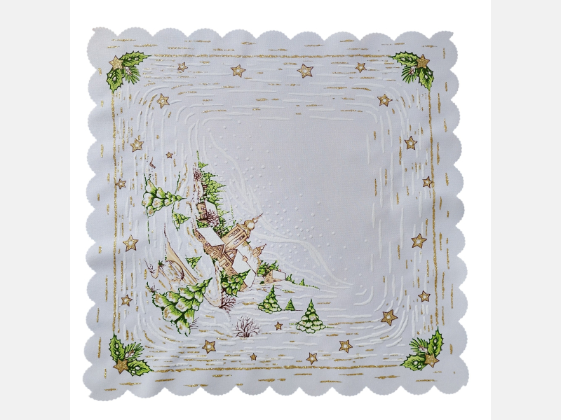 Serwetka ŚWIĄTECZNA dekoracja ZIMOWY pejzaż KWADRAT 35  BIAŁA