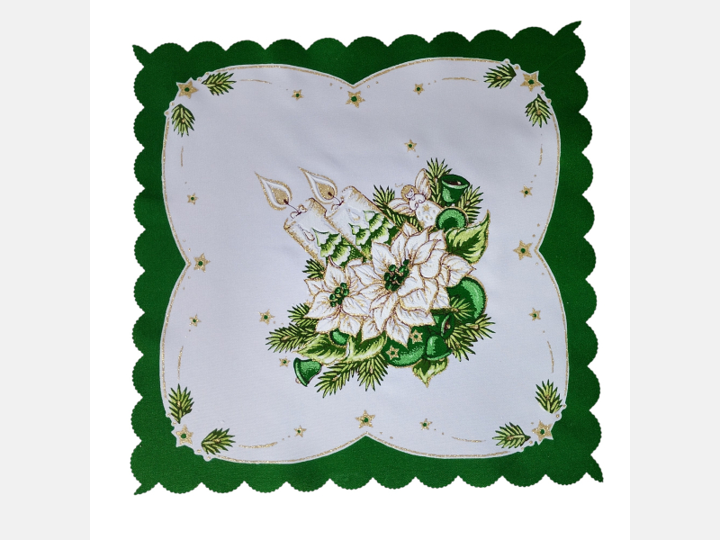 ELEGANCKA serwetka ŚWIĄTECZNA dekoracja świeczki KWADRAT 35 cm ZIELONA