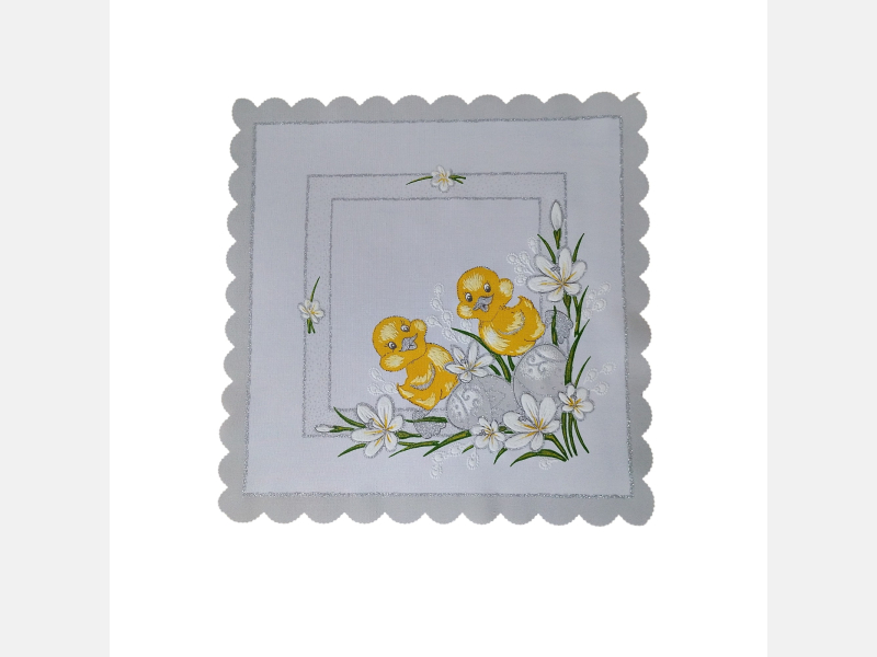 KWADRATOWA serwetka WIELKANOCNA pisanki, stokrotki kurczaczki 35 CM
