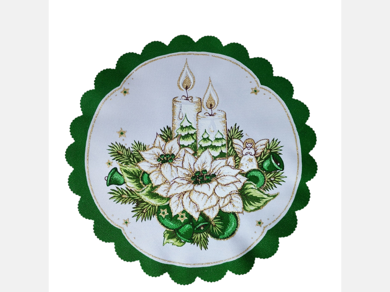 ELEGANCKA serwetka ŚWIĄTECZNA dekoracja świeczki KOŁO 23 cm ZIELONA