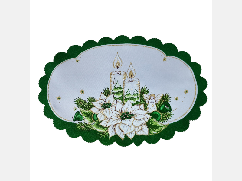 ELEGANCKA serwetka ŚWIĄTECZNA dekoracja świeczki owalna 20-30 cm ZIELONA