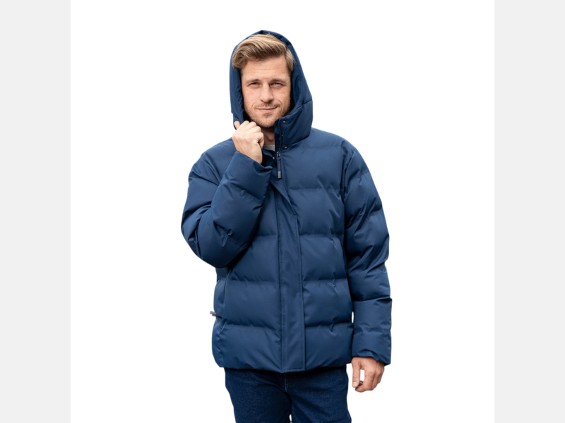 GRANATOWA męska kurtka puchowa boxy z kapturem ZIMOWA  MORAJ