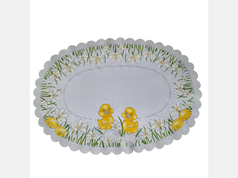 OWALNA serwetka WIELKANOCNA kurczaczki, stokrotki, pisanki 32X48