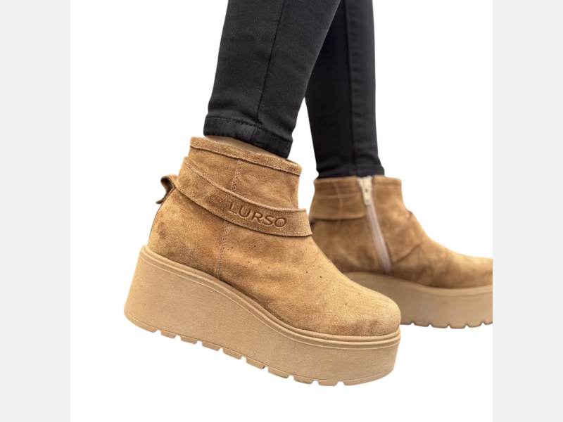 RUDE niskie, zamszowe BOTKI damskie z ozdobnym paskiem LURSO