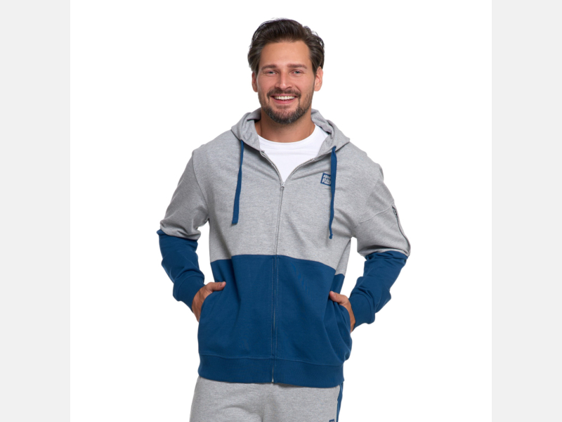 BLUZA męska z kapturem na zamek DWUKOLOROWA szaro-niebieska  MORAJ