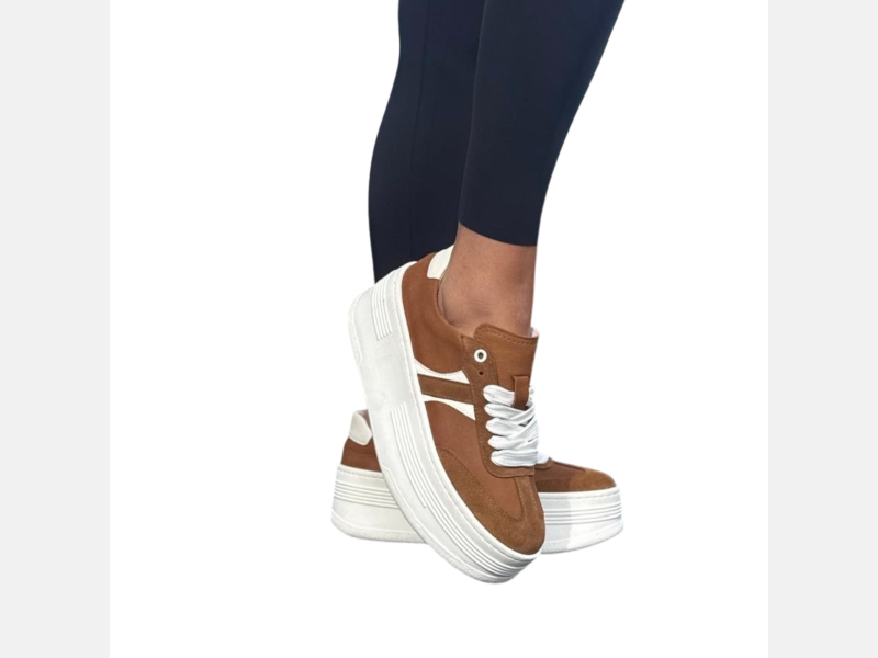 Sneakersy damskie RUDE wysoka platforma, białe wstawki, sznurowane LURSO