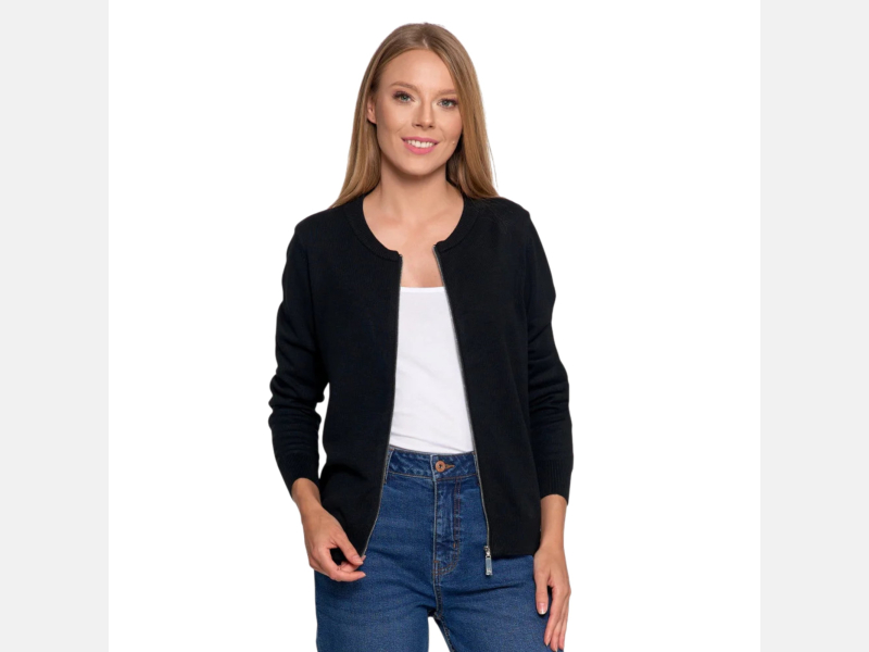 CZARNY sweter damski na zamek BOMBERKA MORAJ