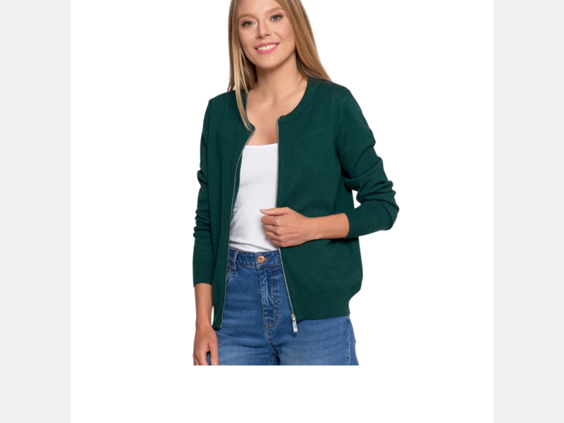 ZIELONY sweter damski na zamek BOMBERKA MORAJ