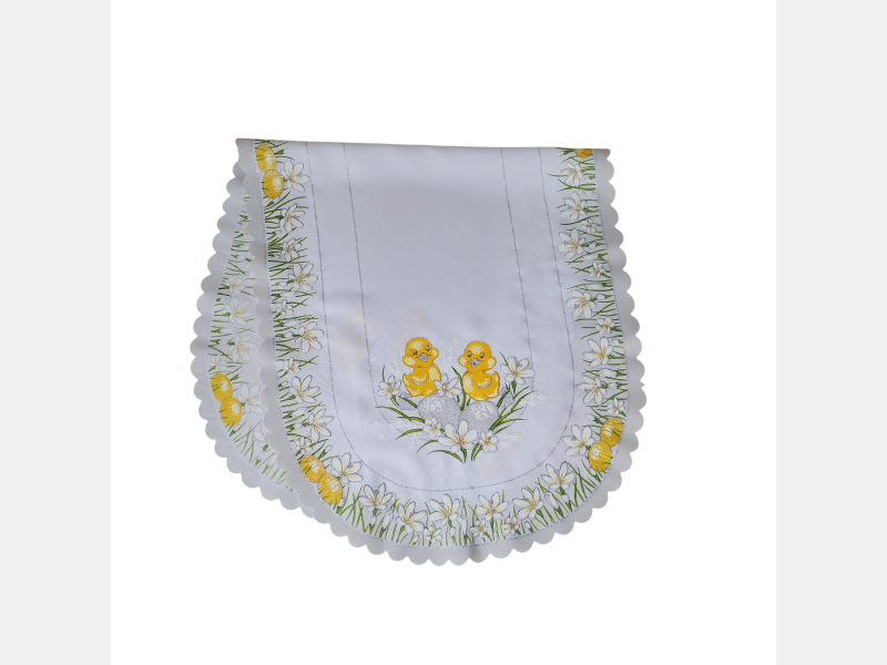 OWALNY BIEŻNIK WIELKANOCNY kurczaczki, stokrotki,pisanki 50x110