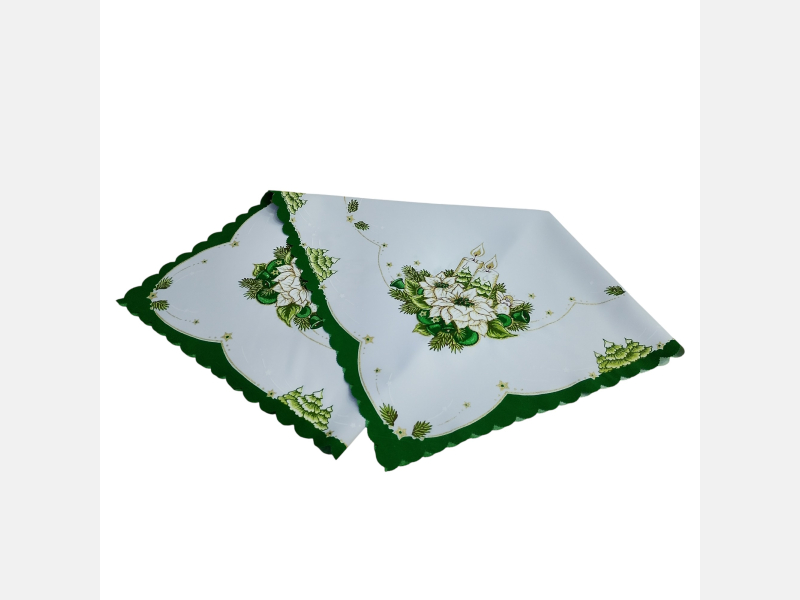 ŚWIĄTECZNY OBRUS aniołek, świeca ZIELONY, kwadrat 90x90